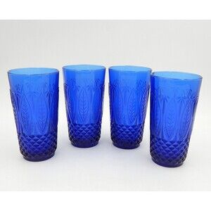Avon Royal Sapphire Arcoroc France Cobalt Blue Tumblers S/4 Glassware Glasses